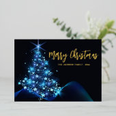 メリーエレガントスクリスマスブルーの輝く木 箔シーズンカード (立ち正面)