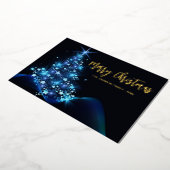 メリーエレガントスクリスマスブルーの輝く木 箔シーズンカード (回転した状態)