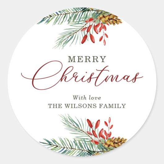 メリーエレガントスクリスマスホリーベリーピネコン ラウンドシール (正面)