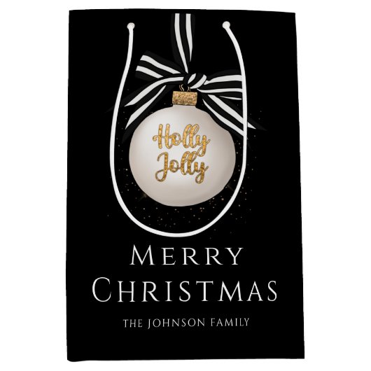 メリーエレガントスクリスマスボードブラック ミディアムペーパーバッグ (正面)