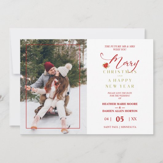 メリーエレガントスクリスマスポインセティアスリース写真 セーブザデート (正面)