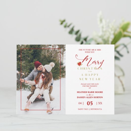 メリーエレガントスクリスマスポインセティアスリース写真 セーブザデート (スタンド正面)