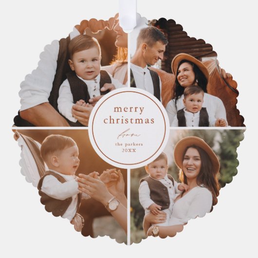 メリーエレガントミニマルクリスマス写真コラージュ オーナメントカード (正面)