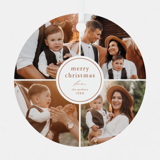 メリーエレガントミニマルクリスマス写真コラージュ メタルオーナメント (正面)