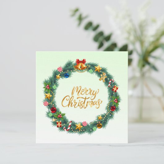 メリーエレガントモダンカラフルクリスマスリース シーズンカード (スタンド正面)