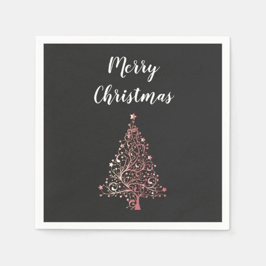 メリーエレガントモダンクリスマスバラ金ゴールドツリー スタンダードカクテルナプキン (正面)