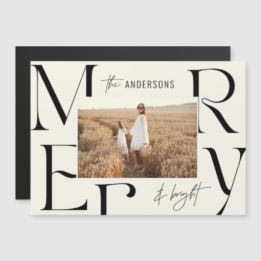 メリーエレガントモダンクリスマス写真タイポグラフィ (正面/裏面)