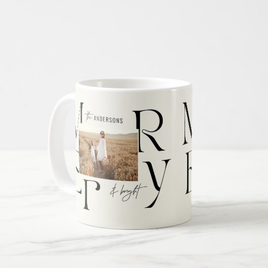 メリーエレガントモダンクリスマス写真タイポグラフィ コーヒーマグカップ (正面左)