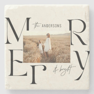 メリーエレガントモダンクリスマス写真タイポグラフィ ストーンコースター