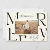 メリーエレガントモダンクリスマス写真タイポグラフィ 案内状 (正面)