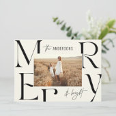 メリーエレガントモダンクリスマス写真タイポグラフィ 案内状 (スタンド正面)