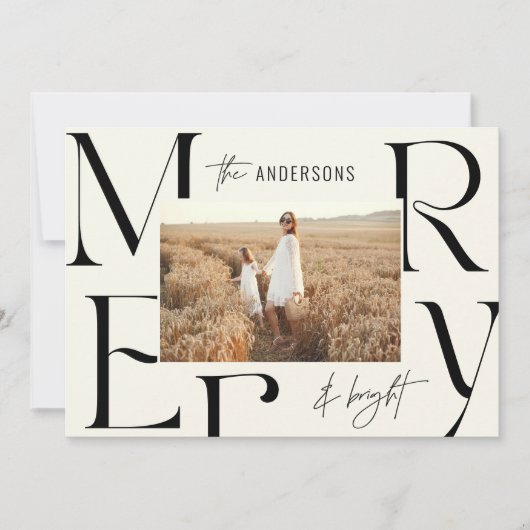 メリーエレガントモダンクリスマス写真タイポグラフィ 案内状 (正面)