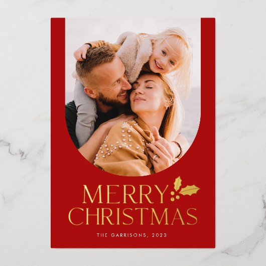メリーエレガントモダンスのクリスマス写真 箔シーズンカード (正面)