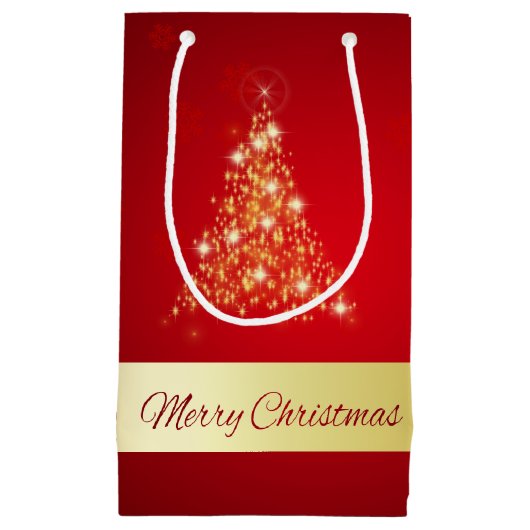 メリーエレガント白熱［赤熱］光を放つクリスマスの木 スモールペーパーバッグ (正面)