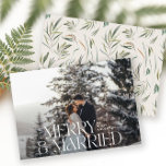 メリーエレガント結婚した写真モダン植物学 シーズンカード<br><div class="desc">メリー&写真結婚した自然ミニマル水の色の植物性タイポグラフィメリーのクリスマスの休日フラットカード。</div>
