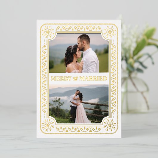 メリーエレガント結婚した2枚フォト金ゴールドカスタム 箔シーズンカード (立ち正面)