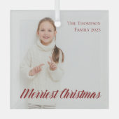 メリーエレガントChristmas Red Script Photo ガラスオーナメント (正面)