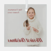 メリーエレガントChristmas Red Script Photo ガラスオーナメント (裏面)