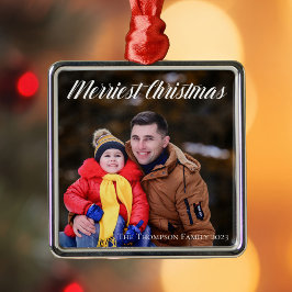メリーエレガントChristmas White Script Photo メタルオーナメント