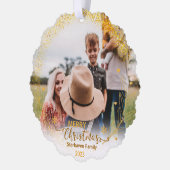 メリーオーナメント写真の家族の名前と年金ゴールド オーナメントカード (左)