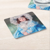 メリーカサット、マーゴットインブルー スクエアペーパーコースター (アングル)