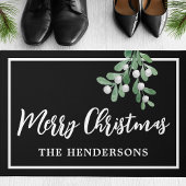 メリーカスタマイズクリスマスホリデーブラック ドアマット