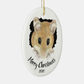 メリーカスタムクリスマスに覗く可愛いネズミのデート セラミックオーナメント (右)
