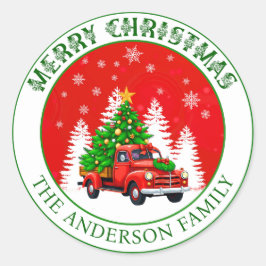 メリーカスタムクリスマスヴィンテージトラック素朴 ラウンドシール