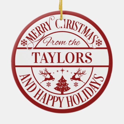 メリーカスタムクリスマス家族の名クラシック前 セラミックオーナメント (裏面)