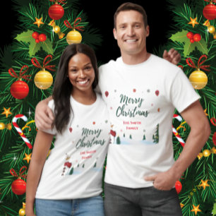 メリーカスタムクリスマス雪だるまファミリーホリデー Tシャツ