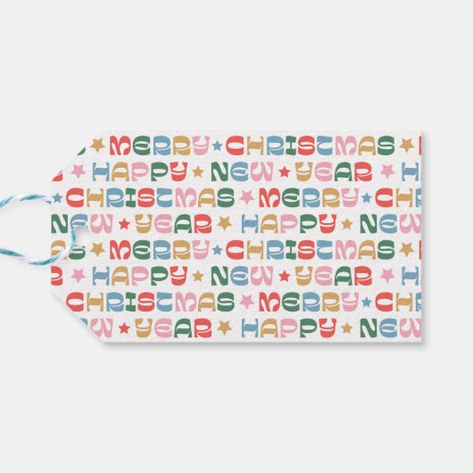 メリーカラフルはっきりしたクリスマスの贈り物ラベル ギフトタグ (裏面横)