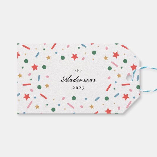 メリーカラフルはっきりしたクリスマスの贈り物ラベル ギフトタグ (正面(横))