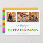 メリーカラフルはっきりしたクリスマス3枚の写真 シーズンカード (正面/裏面)