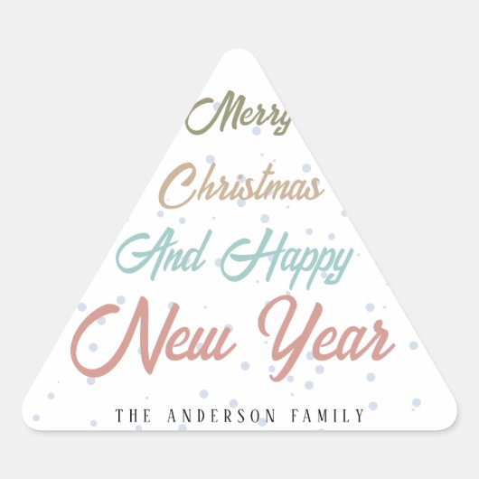 メリーカラフルクリスマスおめでとう新年の三角形 三角形シール (正面)