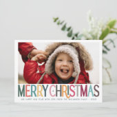 メリーカラフルクリスマスかわいいレトロスターの写真 シーズンカード (スタンド正面)