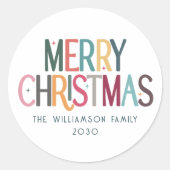 メリーカラフルクリスマスかわいいレトロスター ラウンドシール (正面)