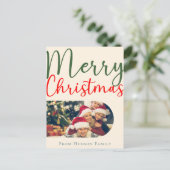 メリーカラフルクリスマスのアーチ家族の写真願い ポストカード (スタンド正面)