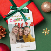 メリーカラフルクリスマスの写真 |木の背面 ギフトタグ