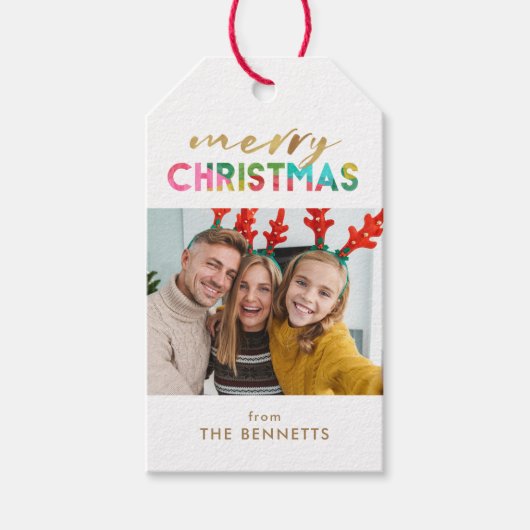 メリーカラフルクリスマスの写真 |木の背面 ギフトタグ (正面)