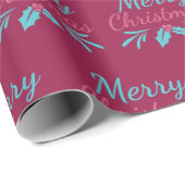 メリーカラフルクリスマスの挨拶ピンクのシームレス ラッピングペーパー (ロールコーナー)