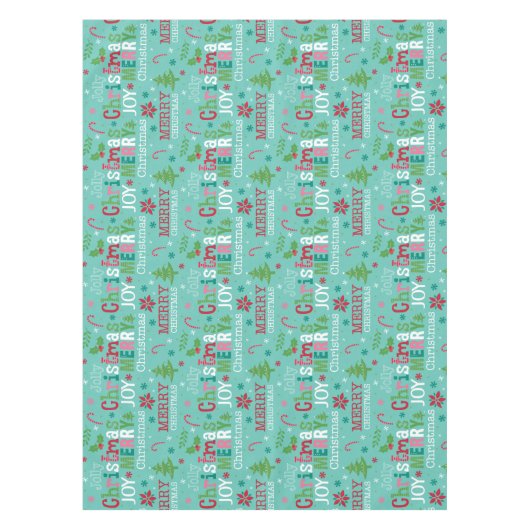 メリーカラフルクリスマスタイポグラフィモダンフローラ テーブルクロス (正面)