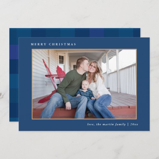 メリーカラフルクリスマスブループレイドプリント シーズンカード (正面/裏面)