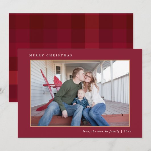 メリーカラフルクリスマスレッドプレイドプリント シーズンカード (正面/裏面)