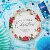 メリーカラフルクリスマス赤フローラ ペーパープレート (パーティー)