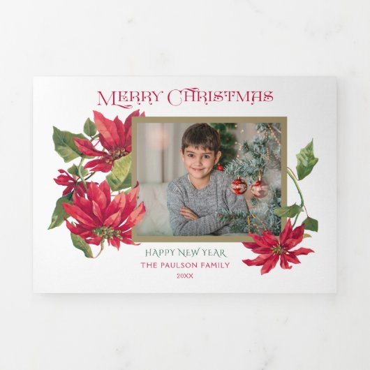 メリーカラフルクリスマス | Pointsettias |写真 三つ折りクリスマスカード (カバー)