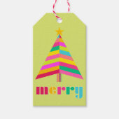 メリーカラフルストライプのChristmas Tree bright green ギフトタグ (正面)