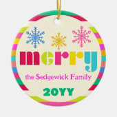 メリーカラフルモダンはっきりしたパーソナライズされた写真 セラミックオーナメント (正面)