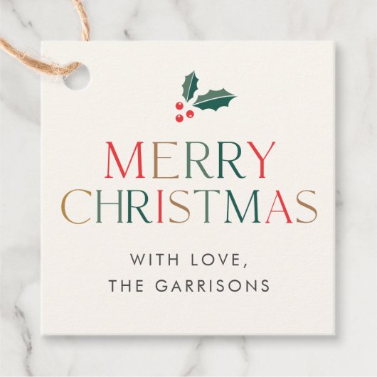 メリーカラフル・クリスマスの緑葉の贈り物 フェイバータグ (正面)