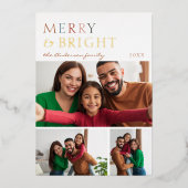 メリーカラフル&Bright 3 Photo Collageクリスマス 箔シーズンカード (正面)