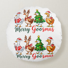 メリーガスマスクリスマス おもしろガチョウトリブレンドTシャツ ラウンドクッション